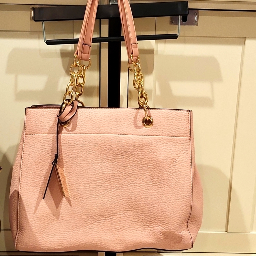 Soft pink leather tote